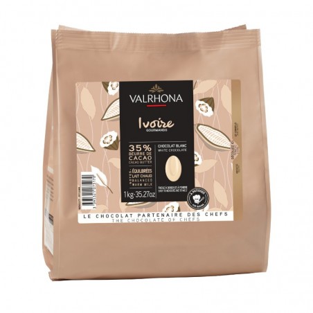 Chocolat Valrhona Le blanc 35% en pistoles de 1kg